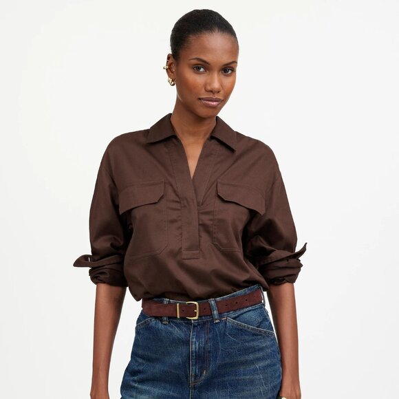 [NWT] Madewell Utility Long-Sleeve Shirt in Chocolate - Picture 1 of 5